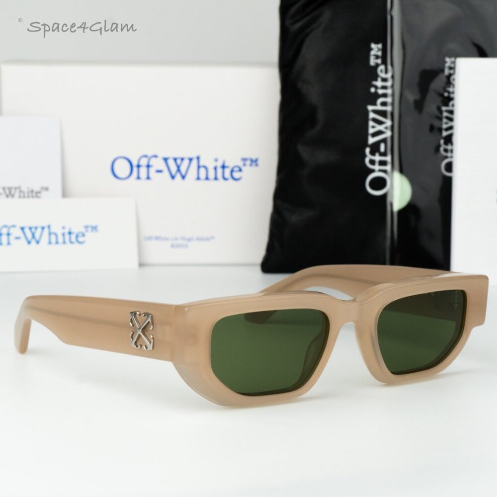 Off-White Women Sunglasses Beige Green Square OERI115 GREELEY 1755 NEW AUTHENTIC